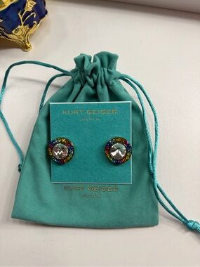 Kurt Geiger Kids Teal Pouch Multicolor Crystal Stud Earrings
